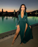 Sexy V Neck High Split Long Sleeve Maxi Dress XMY-9265