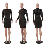 Sexy Hot Rhinestone Long Sleeve Club Dress NY-8496