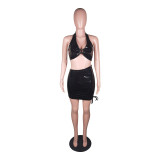 PU Leather Short Coat+Halter Bra+Mini Skirt 3 Piece Sets BS-1294