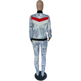 Snake Skin Print Sports Zipper Long Sleeve 2 Piece Sets NK-8508