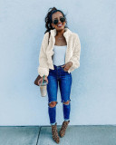 Autumn Winter Zipper Plush Solid Color Coat Tops NY-8858