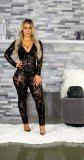 Plus Size Slim Sequins See-through Deep V Nightclub Jumpsuits NY-8522