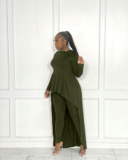 Solid Long Sleeve Irregular Top And Pants 2 Piece Sets JRF-3662
