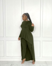 Solid Long Sleeve Irregular Top And Pants 2 Piece Sets JRF-3662
