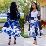 Plus Size Casual Printed Long Cloak And Pants 2 Piece Sets (Without Vest ) NY-8576
