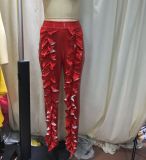 PU Leather Ruffle Skinny Pencil Pants NK-8525