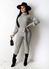 Solid Color High Neck Long Sleeve Jumpsuits NY-8876