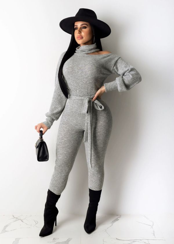 Solid Color High Neck Long Sleeve Jumpsuits NY-8876