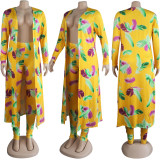Plus Size Casual Printed Long Cloak And Pants 2 Piece Sets (Without Vest ) NY-8576