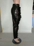 PU Leather Ruffle Skinny Pencil Pants NK-8525