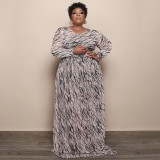 Plus Size Mesh Printed Long Sleeve Maxi Dress NNWF-7333