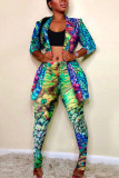 Plus Size Print Slim-fit Lapel Coat and Pants Two Piece Sets NY-8863