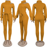 Solid Color High Neck Long Sleeve Jumpsuits NY-8876