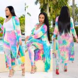 Plus Size Casual Printed Long Cloak And Pants 2 Piece Sets (Without Vest ) NY-8576