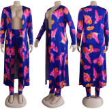 Plus Size Casual Printed Long Cloak And Pants 2 Piece Sets (Without Vest ) NY-8576