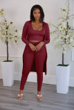 Solid Ribbed Tank Top+Long Cloak+Pants 3 Piece Sets FSXF-F314
