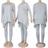 Plus Size Irregular Hem Long Sleeve And Ruched Pants Two Piece Sets NY-2015