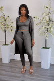 Solid Ribbed Tank Top+Long Cloak+Pants 3 Piece Sets FSXF-F314