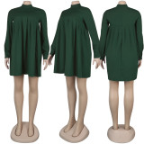 Plus Size Solid Color Loose Long Sleeve Dress NY-8844