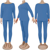 Plus Size Casual Solid Color Long Sleeve Pants Two Piece Sets NY-8918