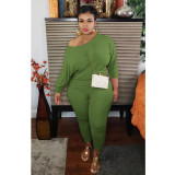Plus Size Casual Solid Color Long Sleeve Pants Two Piece Sets NY-8918