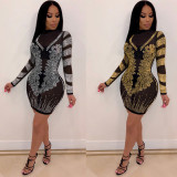 Hot Rhinestone Long Sleeve See-through Slim Nightclub Dress NY-8936