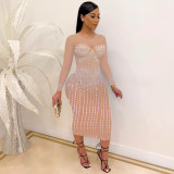 Hot Rhinestone Long Sleeve Slim Nightclub Dress NY-2198