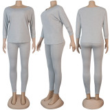 Plus Size Casual Solid Color Long Sleeve Pants Two Piece Sets NY-8918