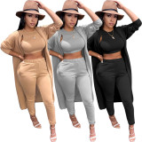 Solid Tank Top+Long Cloak+Pants 3 Piece Sets HMS-5514