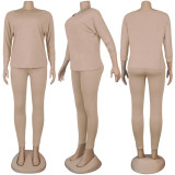 Plus Size Casual Solid Color Long Sleeve Pants Two Piece Sets NY-8918