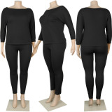 Plus Size Casual Solid Color Long Sleeve Pants Two Piece Sets NY-8918