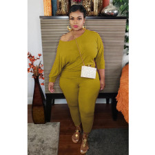 Plus Size Casual Solid Color Long Sleeve Pants Two Piece Sets NY-8918