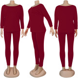 Plus Size Casual Solid Color Long Sleeve Pants Two Piece Sets NY-8918