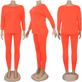 Plus Size Casual Solid Color Long Sleeve Pants Two Piece Sets NY-8918