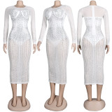 Hot Rhinestone Long Sleeve Slim Nightclub Dress NY-2198