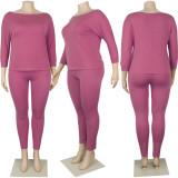 Plus Size Casual Solid Color Long Sleeve Pants Two Piece Sets NY-8918
