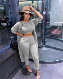 Solid Tank Top+Long Cloak+Pants 3 Piece Sets HMS-5514