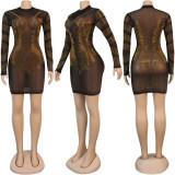 Hot Rhinestone Long Sleeve See-through Slim Nightclub Dress NY-8936