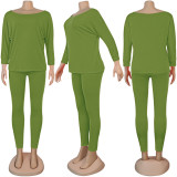 Plus Size Casual Solid Color Long Sleeve Pants Two Piece Sets NY-8918