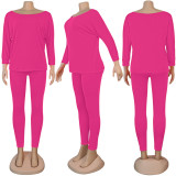 Plus Size Casual Solid Color Long Sleeve Pants Two Piece Sets NY-8918