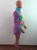 Color Block Long Sleeve Shorts Sports Casual  Two Piece Sets OSM-5240