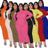 Plus Size 5XL Solid Long Sleeve Hole Maxi Dress OSM-5278