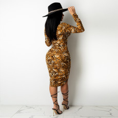 Sexy Tiger Stripe Long Sleeve Bodycon Dress FSXF-F320