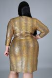 Plus Size Printed V Neck Split Midi Dress OSM-7006