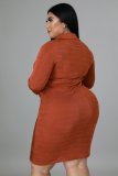 Plus Size Solid Long Sleeve Slim Shirt Dress OSM-7005
