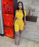 Fashion Asymmetric Single Sleeve Mesh Two Piece Sets OSM-4340