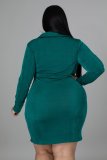 Plus Size Solid Long Sleeve Slim Shirt Dress OSM-7005