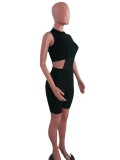 Fashion Asymmetric Single Sleeve Mesh Two Piece Sets OSM-4340