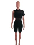 Fashion Asymmetric Single Sleeve Mesh Two Piece Sets OSM-4340