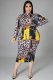 Plus Size Printed Long Sleeve Midi Dress OSM-5280
